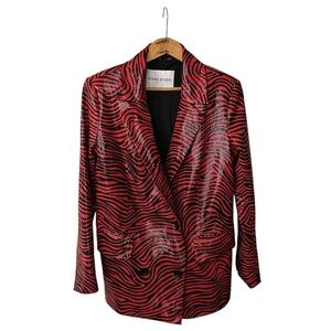 Stand Studio | Women's Red and Black Shiny Zebra Patterned Faux Snakeskin Blazer
